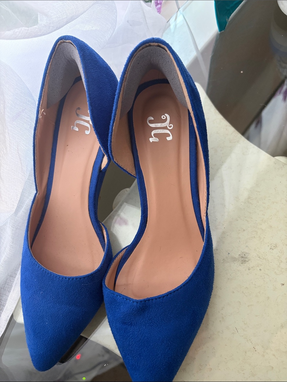 Women's Pointed-Toe Blue Suede Pumps